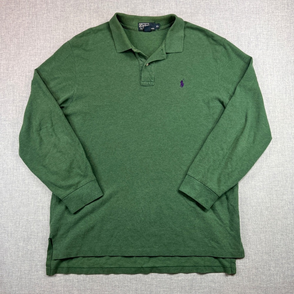 VTG Polo Ralph Lauren Long Sleeve Polo Shirt Men XL Green Classic Preppy‎ Ivy